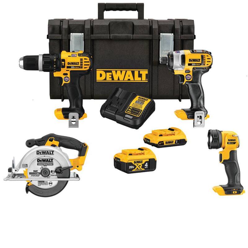 Juego de Combo DEWALT de 4 herramientas inalámbricas de 20V MAX de iones de litio, Estuche TOUGHSYSTEM, Batería de 2Ah, Batería de 4Ah y Cargador - DCKTS425D1M1