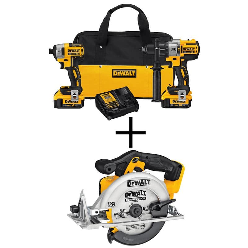 Kit de combo inalámbrico DEWALT 20V MAX XR sin escobillas con 2 herramientas, sierra circular inalámbrica de 6.5 pulgadas y (2) baterías de 20V 4.0Ah y cargador - DCK299M2w391