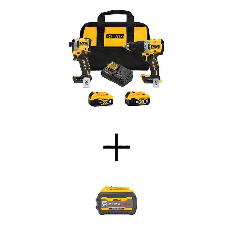 Rotomartillo de martillo inalámbrico DEWALT 20V MAX XR y controlador de impacto ATÓMICO kit combo de 2 herramientas con batería de 6Ah (2) baterías de 4Ah y cargador - DCK2050M2WCB606
