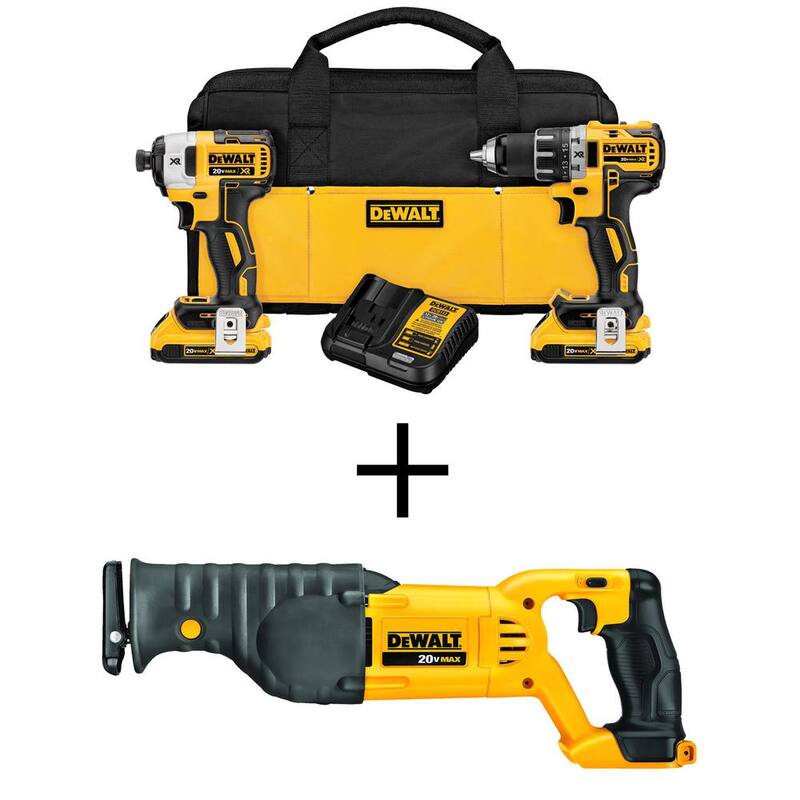 Juego de combo DEWALT 20V MAX XR inalámbrico con taladro / impacto sin escobillas, sierra reciproca 20V MAX y (2) baterías de 20V 2.0Ah - DCK283D2W380B