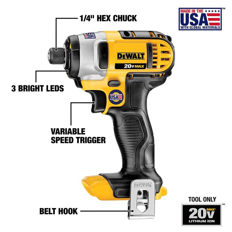 Juego de Combinación de 2 Herramientas DEWALT 20V MAX Taladro/Atornillador Inalámbrico de Iones de Litio, 1/4 pulg. Impact Driver, (2) Baterías 20V 1.3Ah y Cargador - DCK240C2WCF885B