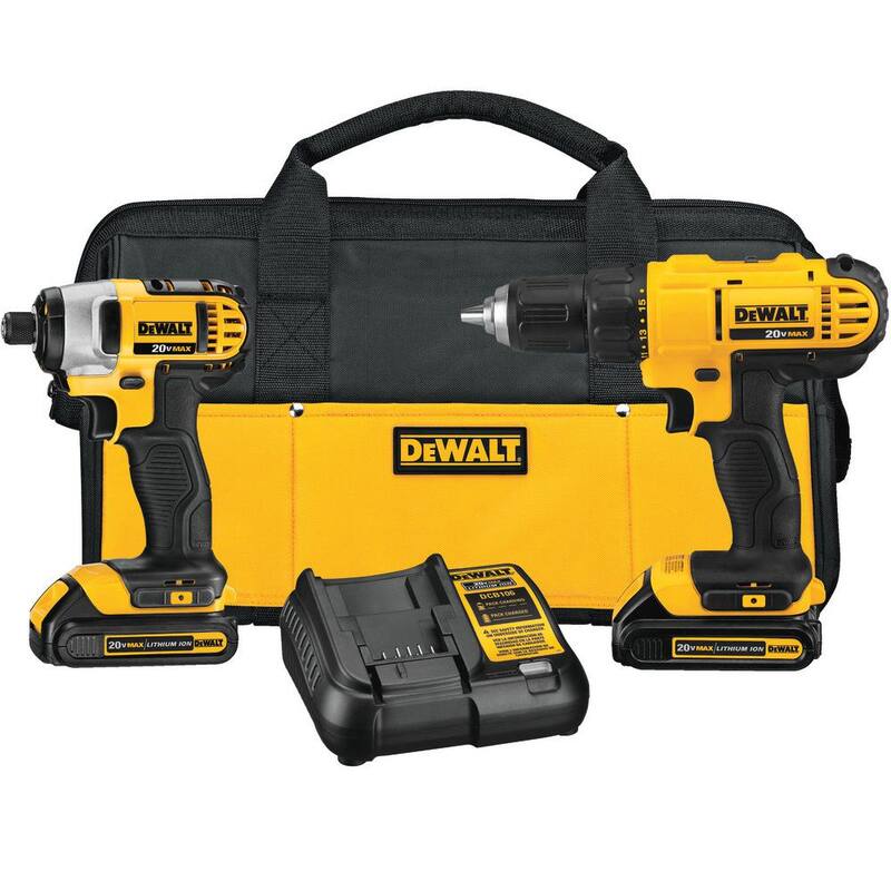 Juego de Combinación de 2 Herramientas DEWALT 20V MAX Taladro/Atornillador Inalámbrico de Iones de Litio, 1/4 pulg. Impact Driver, (2) Baterías 20V 1.3Ah y Cargador - DCK240C2WCF885B