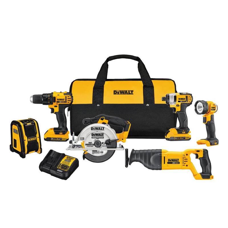 Kit combinado inalámbrico DEWALT 20V MAX con 6 herramientas, (2) baterías de 20V 2.0Ah y cargador - DCK620D2