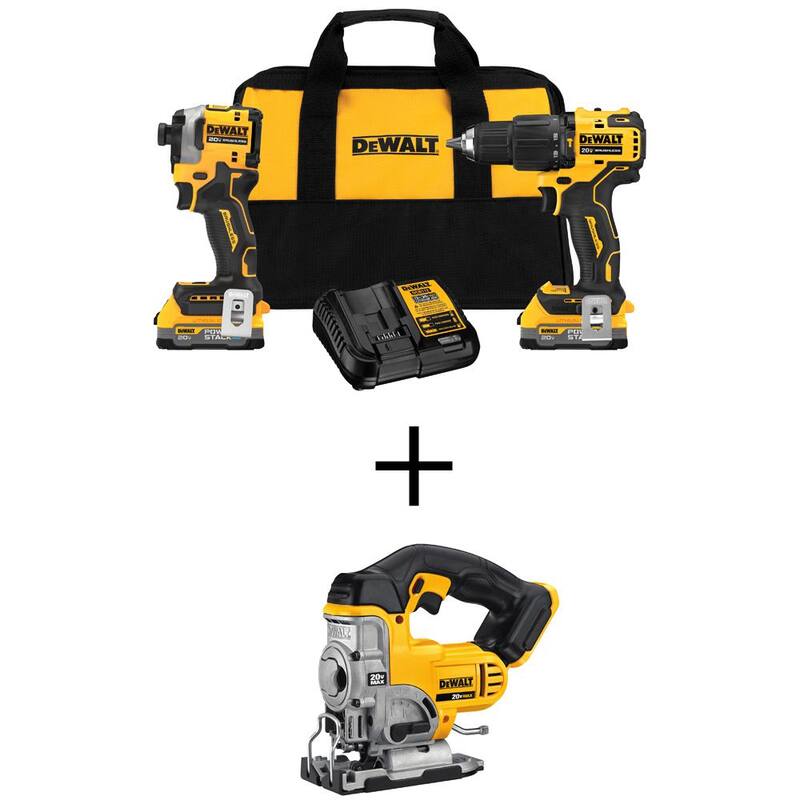 Kit combinado inalámbrico sin escobillas DEWALT 20V MAX de iones de litio (2 herramientas) y sierra de calar inalámbrica con (2) baterías de 1.7Ahr, cargador y bolsa - DCK254E2WDCS331