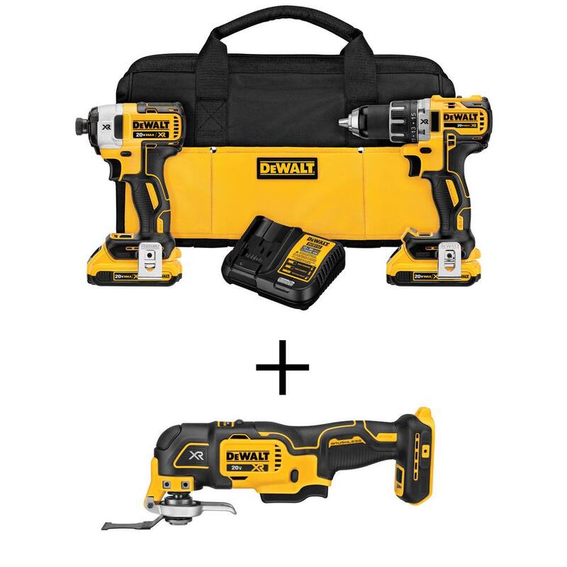 Kit combo DEWALT 20V MAX XR de taladro/impacto inalámbrico de iones de litio sin escobillas. Herramienta oscilante de 20V y (2) baterías de 20V 2.0Ah - DCK283D2WDCS356