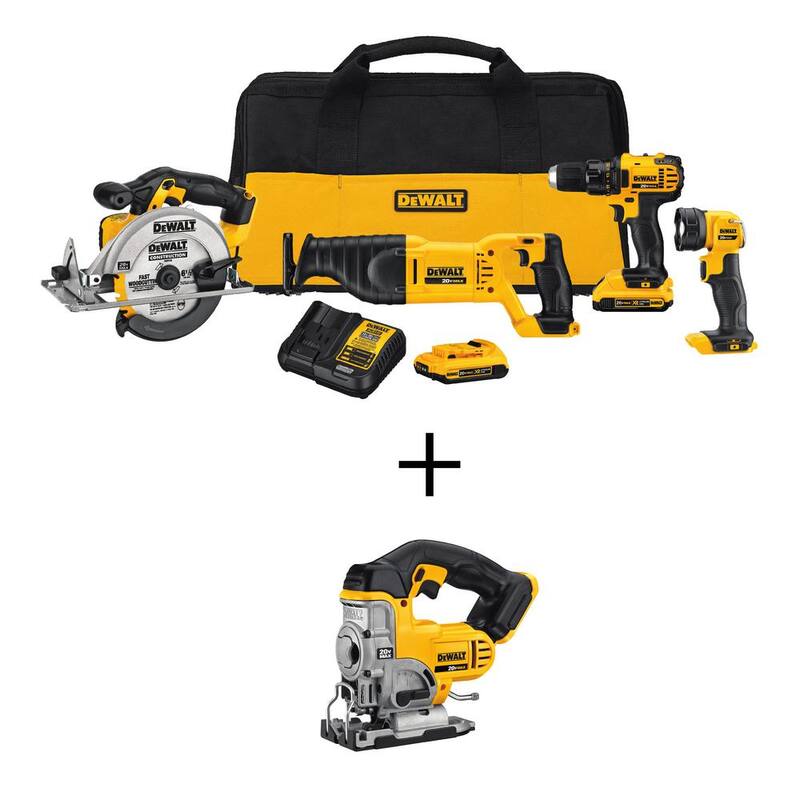Kit de herramientas inalámbrico DEWALT 20V MAX de 4 piezas con baterías de 20V MAX, sierra de calar inalámbrica de 20V MAX, (2) baterías de 20V 2.0Ah y cargador - DCK423D2W331