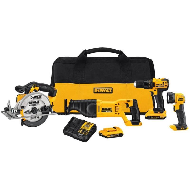 Kit de herramientas inalámbrico DEWALT 20V MAX de 4 piezas con baterías de 20V MAX, sierra de calar inalámbrica de 20V MAX, (2) baterías de 20V 2.0Ah y cargador - DCK423D2W331