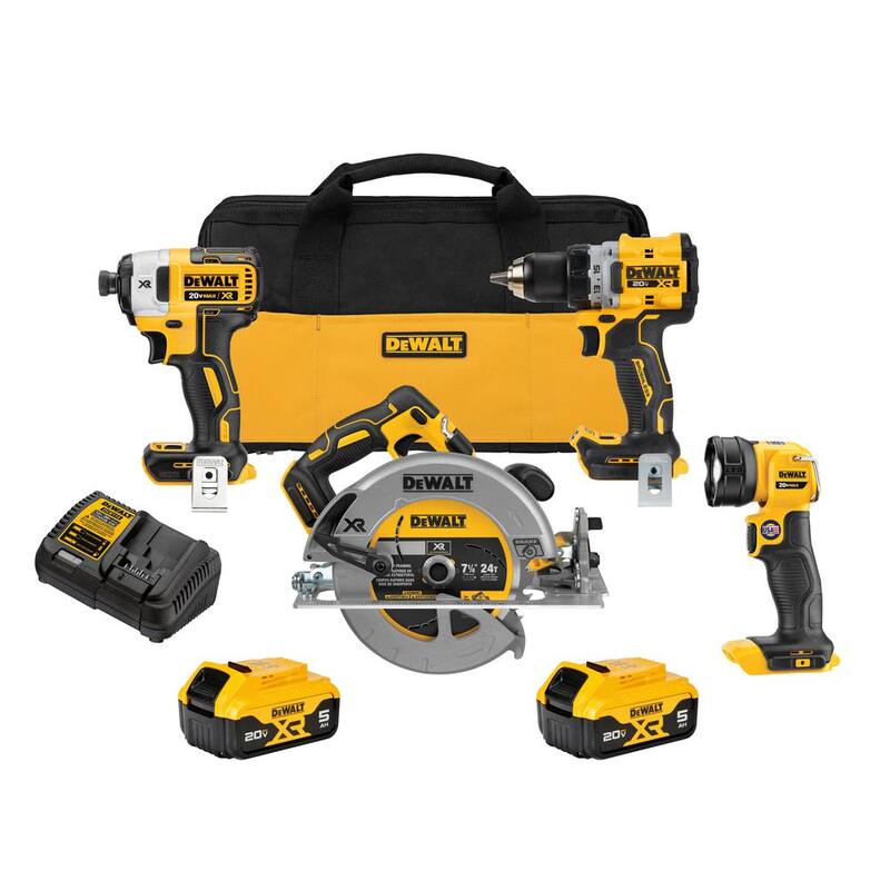 Kit combinado inalámbrico DEWALT 20V MAX con 4 herramientas, incluye (2) baterías de 5.0Ah y cargador - DCK447P2