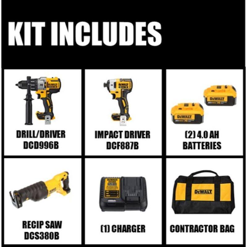 DEWALT 20V MAX XR Kit Combo Inalámbrico de Ion de Litio Sin Escobillas de 2 Herramientas, Sierra Recíproca 20V, (2) Baterías de 20V 4.0Ah, y Cargador - DCK299M2w380