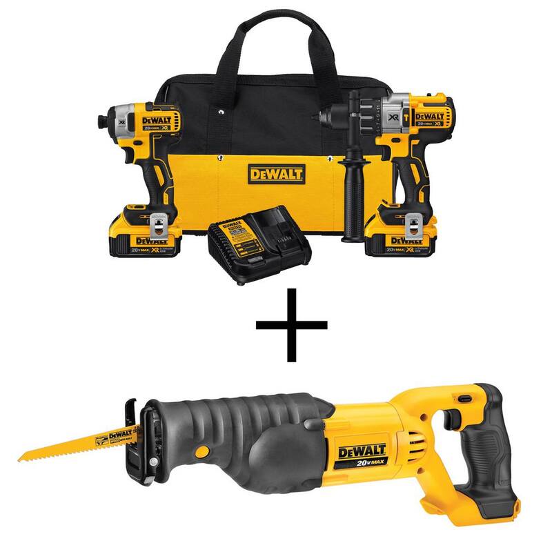DEWALT 20V MAX XR Kit Combo Inalámbrico de Ion de Litio Sin Escobillas de 2 Herramientas, Sierra Recíproca 20V, (2) Baterías de 20V 4.0Ah, y Cargador - DCK299M2w380
