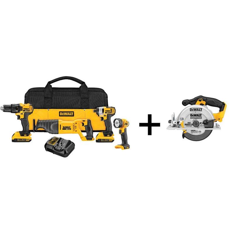 Juego de combo inalámbrico DEWALT 20V MAX de 4 herramientas, sierra circular de 6-1/2 pulgadas y (2) baterías de 20V 2.0Ah - DCK420D2DCS391B