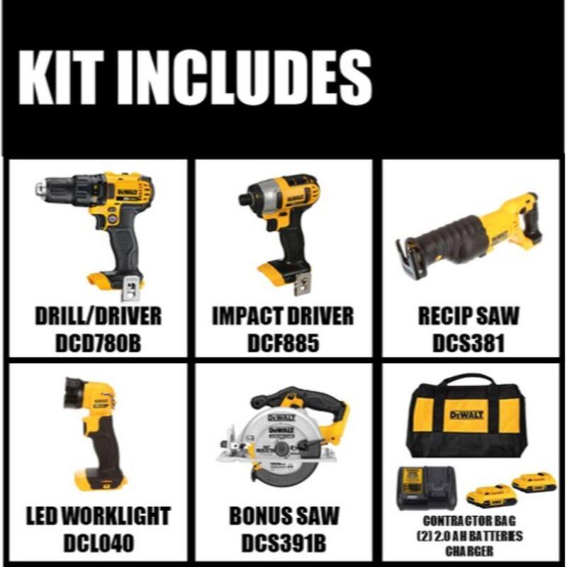 Juego de combo inalámbrico DEWALT 20V MAX de 4 herramientas, sierra circular de 6-1/2 pulgadas y (2) baterías de 20V 2.0Ah - DCK420D2DCS391B