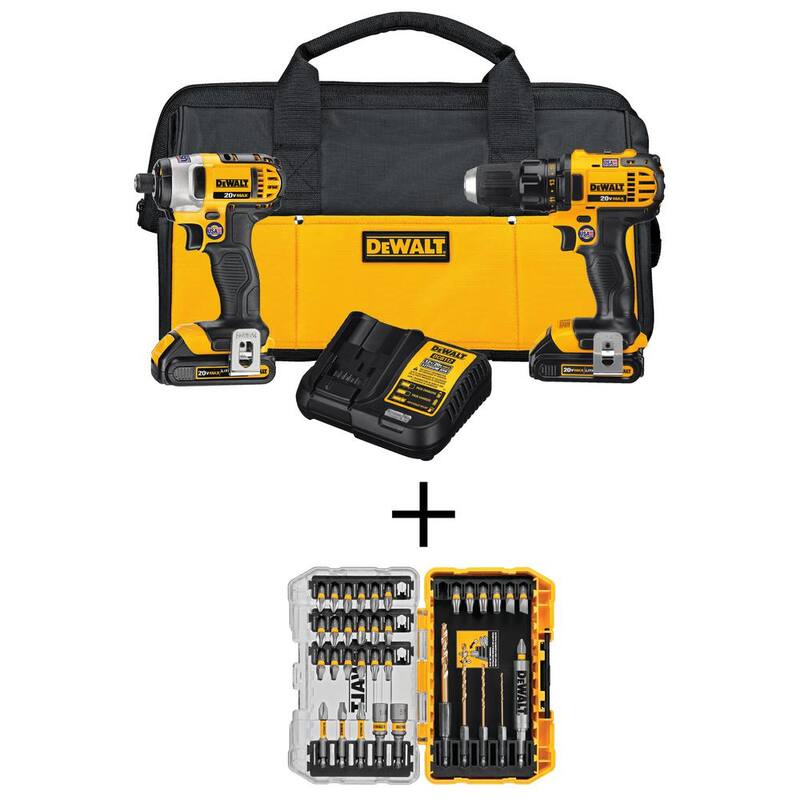 Kit combinado de taladro de impacto inalámbrico DEWALT de 20V, juego de destornilladores MAXFIT (35 piezas) y (2) baterías de 20V 1.5Ah - DCK280C2WMF35