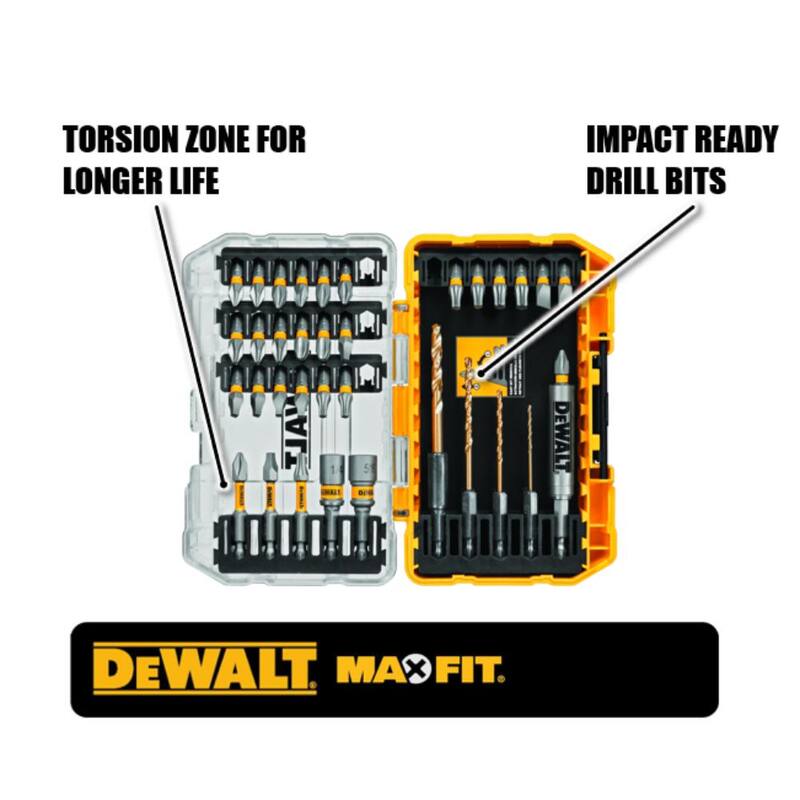 Kit combinado de taladro de impacto inalámbrico DEWALT de 20V, juego de destornilladores MAXFIT (35 piezas) y (2) baterías de 20V 1.5Ah - DCK280C2WMF35