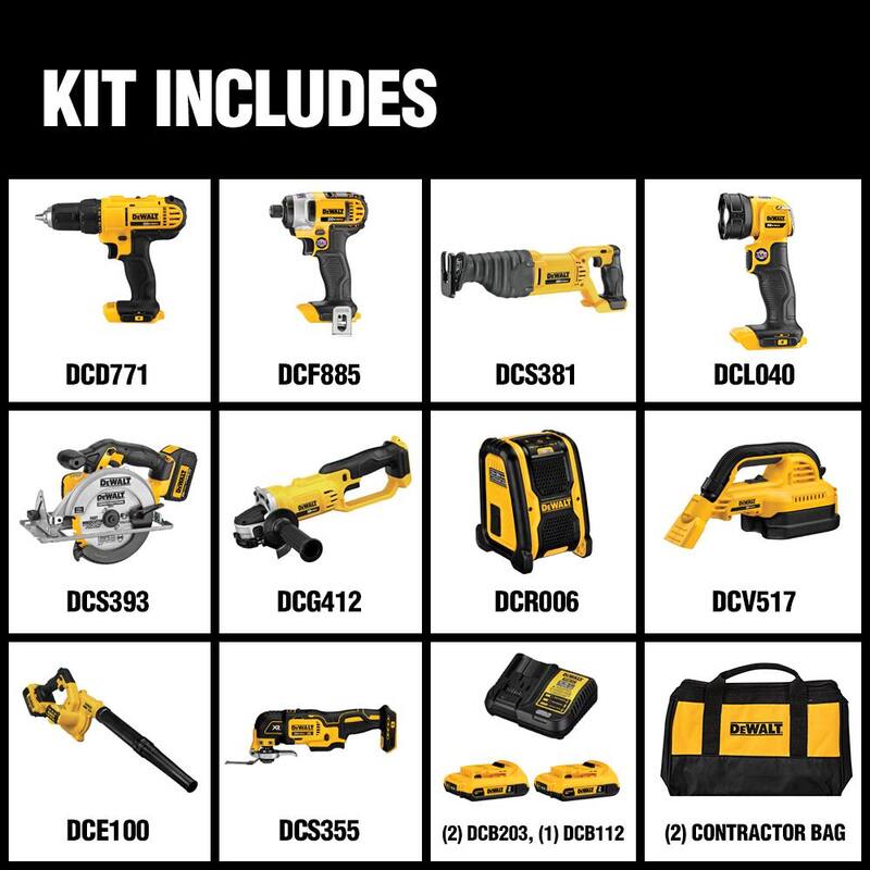 Kit combinado inalámbrico DEWALT 20V MAX de 10 herramientas, juego de puntas MAXFIT para atornillar (35 piezas), (2) baterías de 20V 2.0Ah, cargador y bolsa - DCK1020D2WMF35