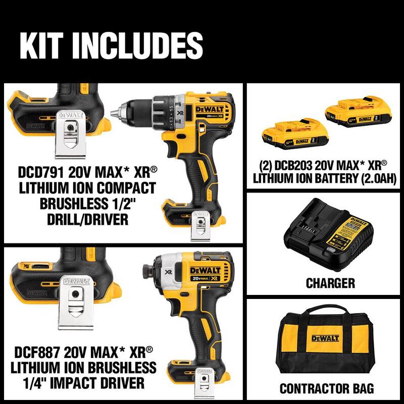 Juego combo de herramientas inalámbricas de impacto y taladro sin escobillas DEWALT 20V MAX XR, esmeriladora de 20V MAX 4.5-5 pulgadas y (2) baterías de 20V 2.0Ah - DCK283D2W412B