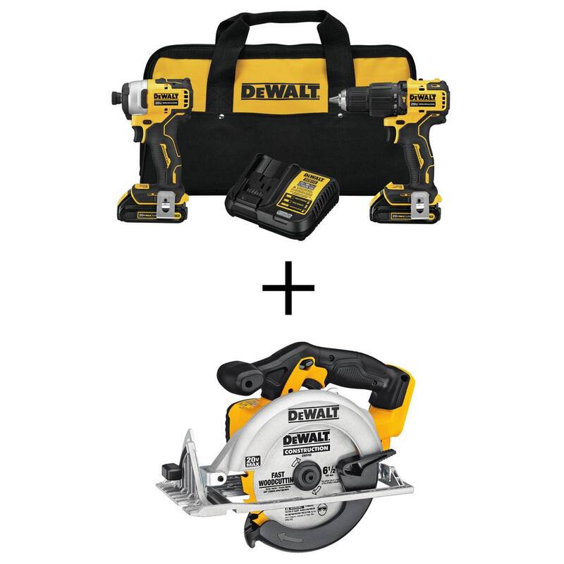 Kit combinado de taladro percutor/impacto inalámbrico sin escobillas DEWALT ATOMIC 20V MAX, sierra circular de 20V y (2) baterías de 1.3Ah - DCK279C2W391