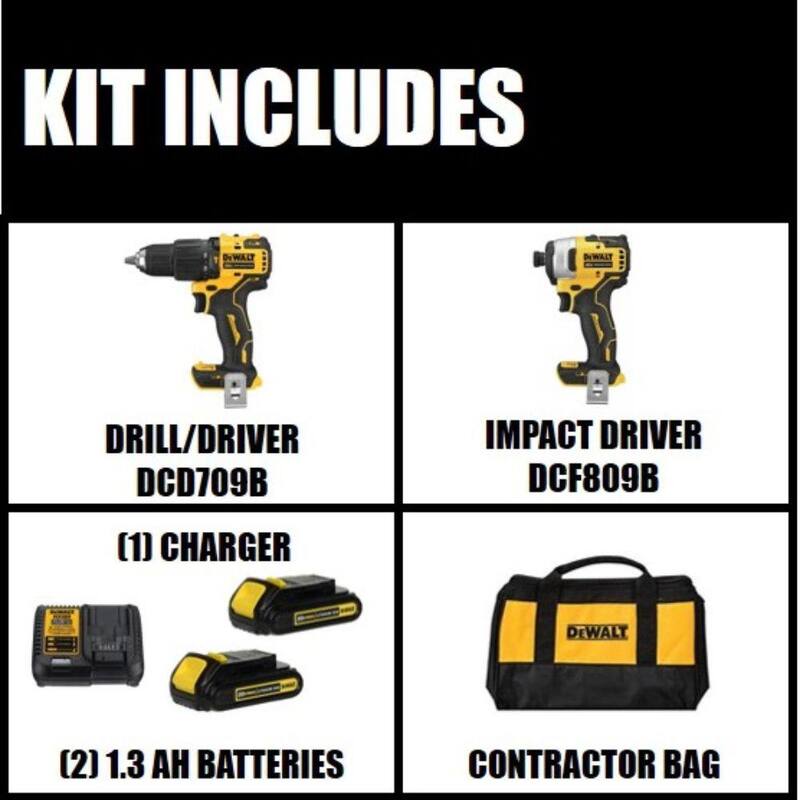 Juego combinado DEWALT ATOMIC 20V MAX de taladro/destornillador de impacto inalámbrico sin escobillas, incluye herramienta de combo 2, amoladora de 20V de 4.5-5 pulgadas y (2) baterías de 1.3Ah - DCK279C2W412