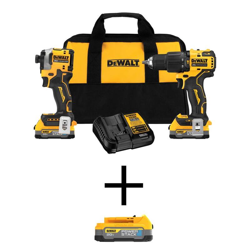 Kit combo inalámbrico de 2 herramientas con motor sin escobillas y batería de ion de litio de 20V MAX DEWALT, con (3) baterías de 1.7Ah, cargador y bolsa - DCK254E2WCBP034