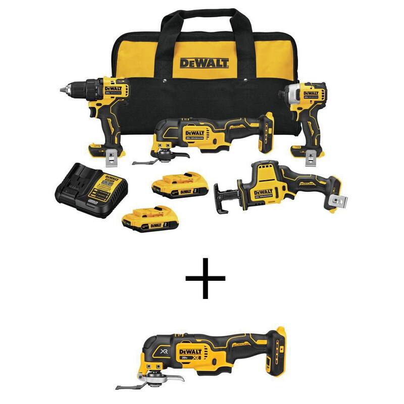 Kit combo inalámbrico sin escobillas DEWALT ATOMIC 20V MAX de 4 herramientas y herramienta multiusos oscilante inalámbrica de 3 velocidades 20V MAX XR sin escobillas - DCK489D2WCS356B