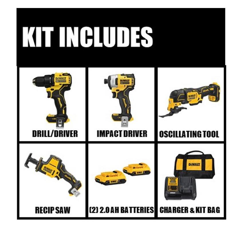 Kit combo inalámbrico sin escobillas DEWALT ATOMIC 20V MAX de 4 herramientas y herramienta multiusos oscilante inalámbrica de 3 velocidades 20V MAX XR sin escobillas - DCK489D2WCS356B