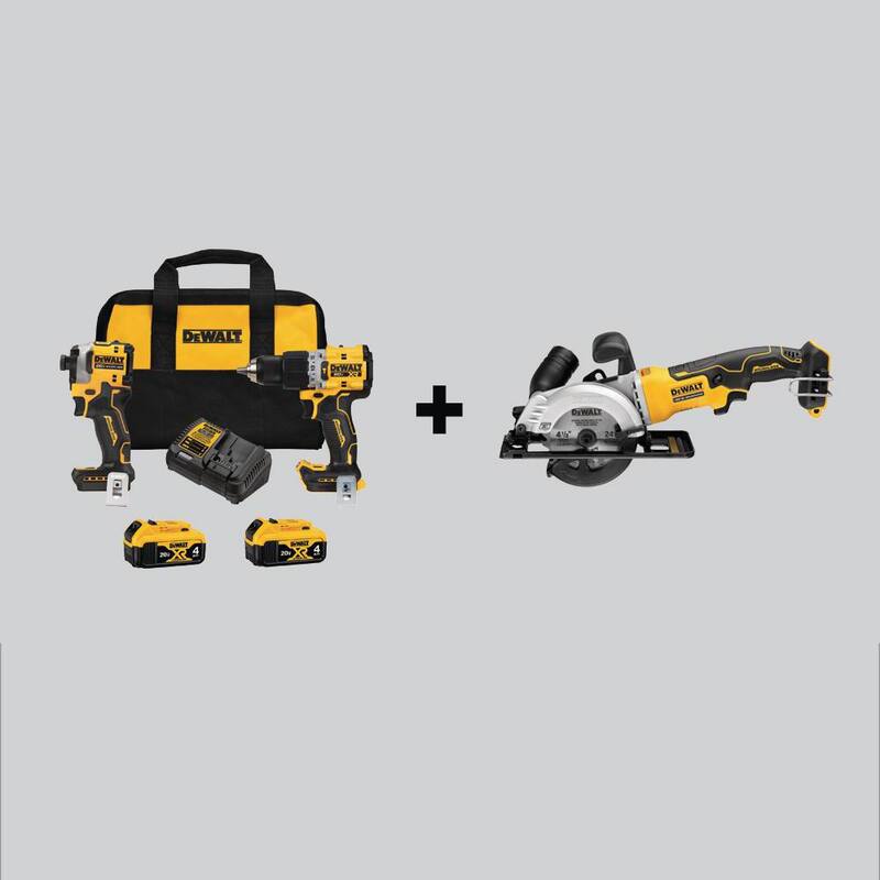 Martillo taladro y destornillador de impacto DEWALT 20V Max XR y kit combo inalámbrico de 2 herramientas y sierra circular de 4-1/2 pulgadas con baterías de 4Ah y 1.7Ah - DCK2050M2WCS571