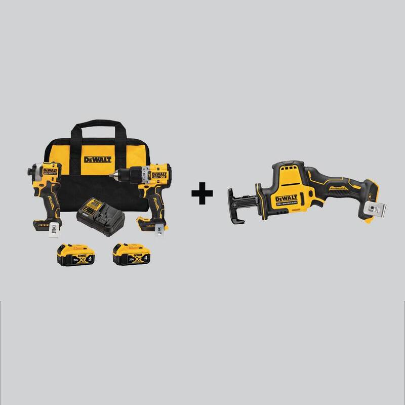 DEWALT 20V Max XR Taladro percutor y Controlador de impacto ATÓMICO Kit inalámbrico combo de 2 herramientas y sierra reciproca con (2) baterías de 4Ah y (1) de 1.7Ah - DCK2050M2WCS369