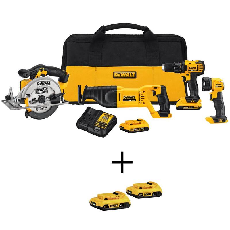 Kit de 4 herramientas inalámbricas DEWALT 20V MAX, (2) Baterías de 20V 3.0Ah, (2) Baterías de 20V 2.0Ah y Cargador - DCK423D2W2302.