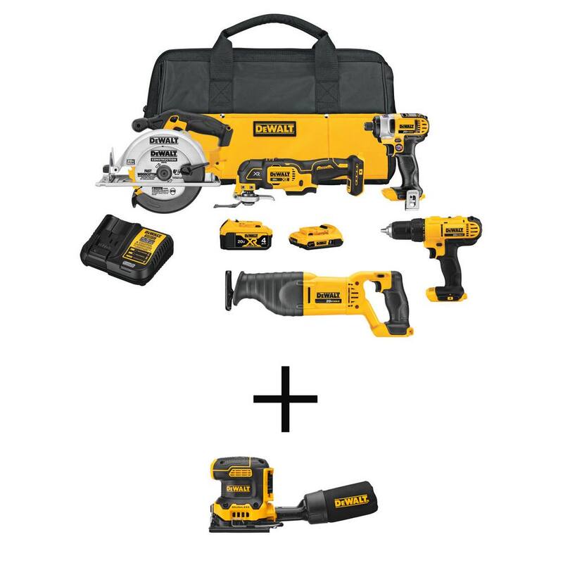 Kit combo inalámbrico de 5 herramientas DEWALT 20V MAX y lijadora inalámbrica DEWALT 20V MAX Brushless 1/4 Sheet Variable Speed - DCK551D1M1W200
