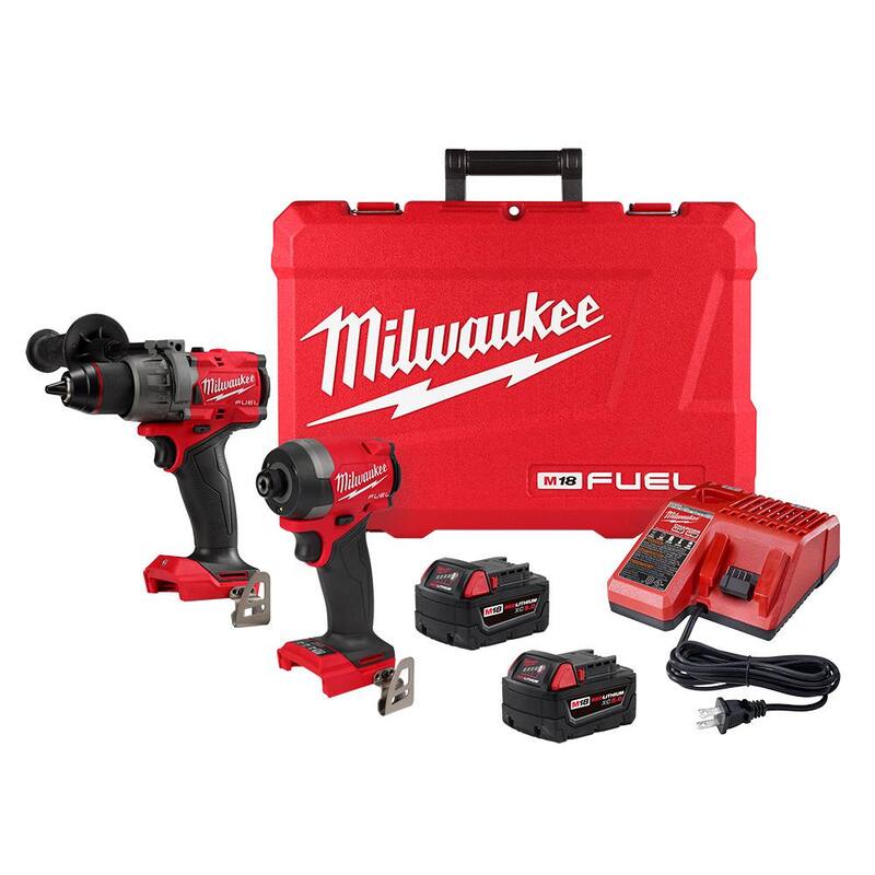 Kit combo de taladro percutor inalámbrico sin escobillas Milwaukee M18 FUEL 18V de iones de litio y destornillador de impacto (2 herramientas) con 2 baterías - 3697-22.