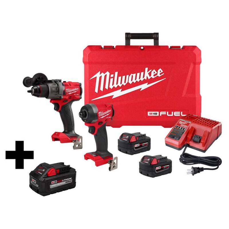 Paquete Combo de Taladro Percutor Inalámbrico y Destornillador de Impacto Milwaukee M18 FUEL de 18 voltios con tecnología Brushless y batería de 8.0 Ah de alta potencia.