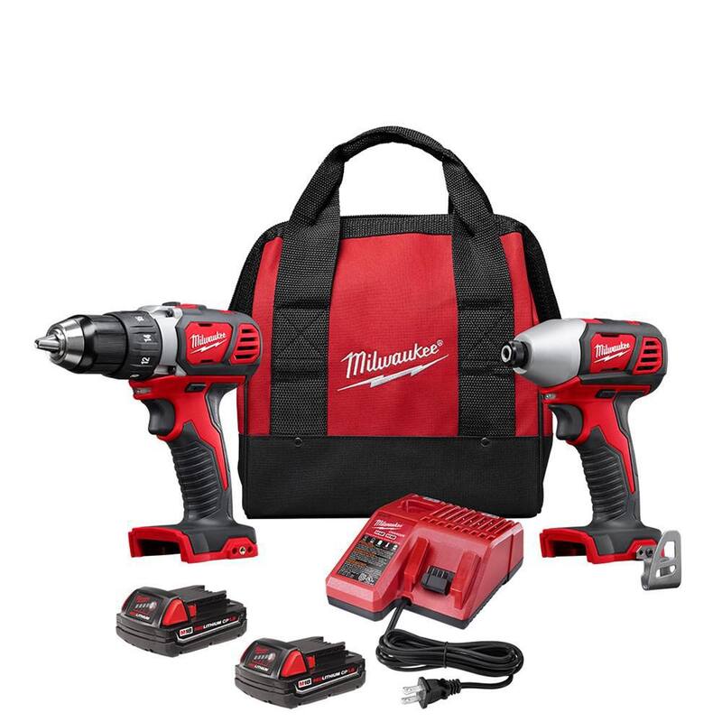 Juego de combo Milwaukee M18 18V de taladro inalámbrico/impacto con baterías de 1.5Ah, cargador y bolsa para herramientas (2 herramientas) - 2691-22