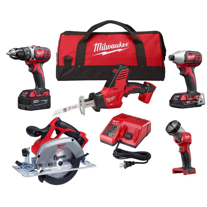 Juego combinado inalámbrico de 18V de iones de litio M18 de Milwaukee (5 herramientas) con batería de 3.0Ah y 1.5Ah, cargador y bolsa de herramientas - 2695-25CX