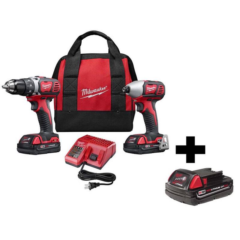 Milwaukee M18 18V Kit Combo de Taladro/Atornillador de Impacto Inalámbrico de Iones de Litio (2 herramientas) con Batería Compacta M18 2.0Ah - 2691-22-48-11-1820