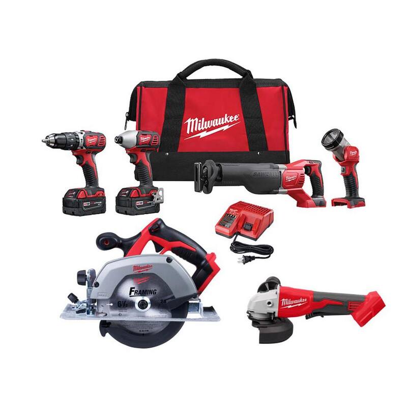 Equipo combinado inalámbrico de iones de litio de 18V Milwaukee M18 con dos baterías de 3.0Ah (4 herramientas) con sierra circular de 6-1/2 pulgadas y amoladora - 2696-24-2630-20-2686-20.