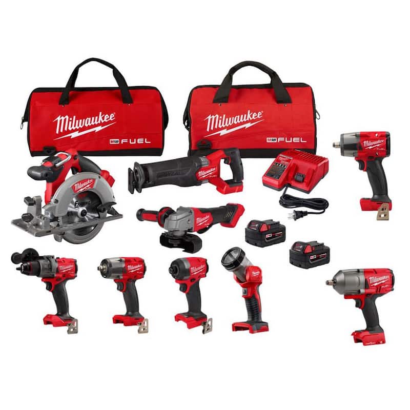 Kit combinado sin escobillas inalámbrico Milwaukee M18 FUEL de 18V con (2) llaves de impacto de 1/2 pulgadas con anillo de fricción (9 herramientas) - 3697-27-2967-20-2962-20