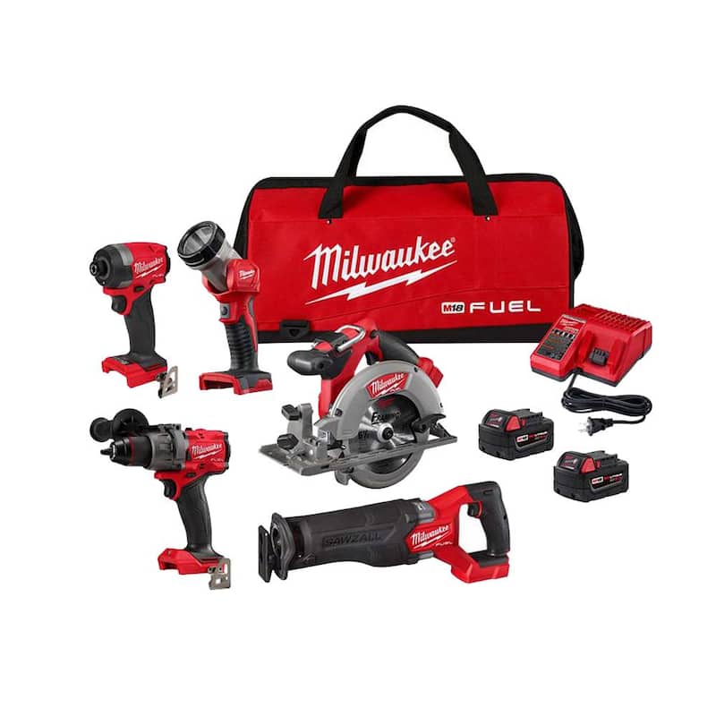 Juego de combinado inalámbrico Milwaukee M18 FUEL 18V con tecnología de iones de litio sin escobillas (5 herramientas) con dos baterías de 5.0 Ah, 1 cargador y 1 bolsa de herramientas - 3697-25