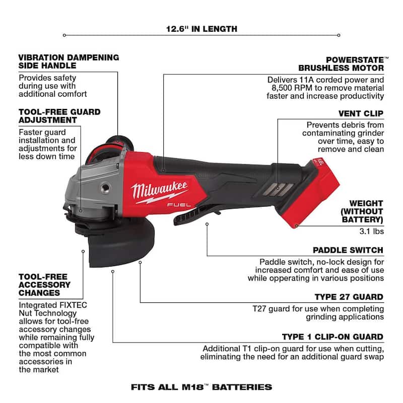 Paquete combinado inalámbrico Milwaukee M18 FUEL 18V de ion de litio sin escobillas con (2) baterías de 5.0 Ah (7 herramientas) y sierra de cinta compacta - 3697-27-2829-20.