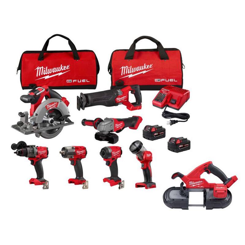Paquete combinado inalámbrico Milwaukee M18 FUEL 18V de ion de litio sin escobillas con (2) baterías de 5.0 Ah (7 herramientas) y sierra de cinta compacta - 3697-27-2829-20.