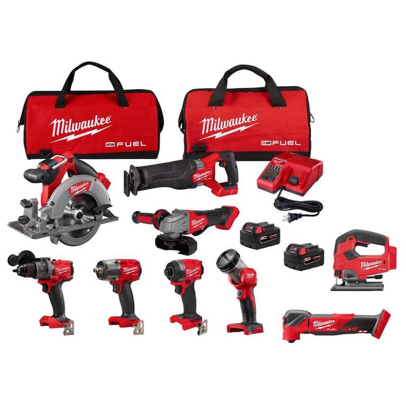 Kit combinado inalámbrico Milwaukee M18 FUEL 18V de iones de litio sin escobillas con dos baterías de 5.0 Ah (7 herramientas) con multiherramienta y sierra de calar - 3697-27-2737-20-2836-20
