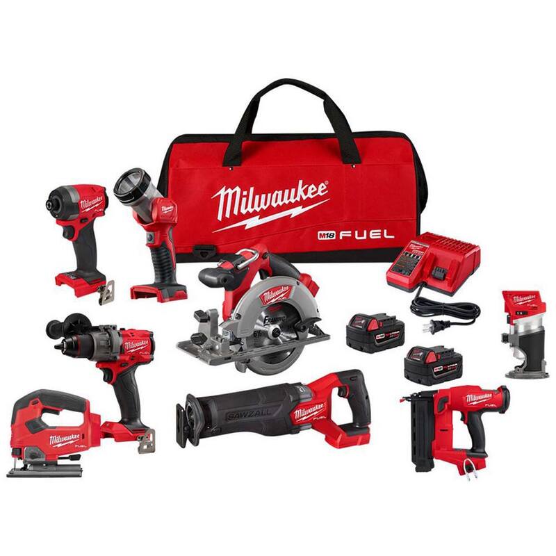Milwaukee M18 FUEL 18-Volt Lithium-Ion Brushless Cordless Combo Kit (5 Herramientas) con Router Compacto, Sierra de Calar y Clavadora de Brad calibre 18 - 3697-25-2723-20-2737-20-2746-20
