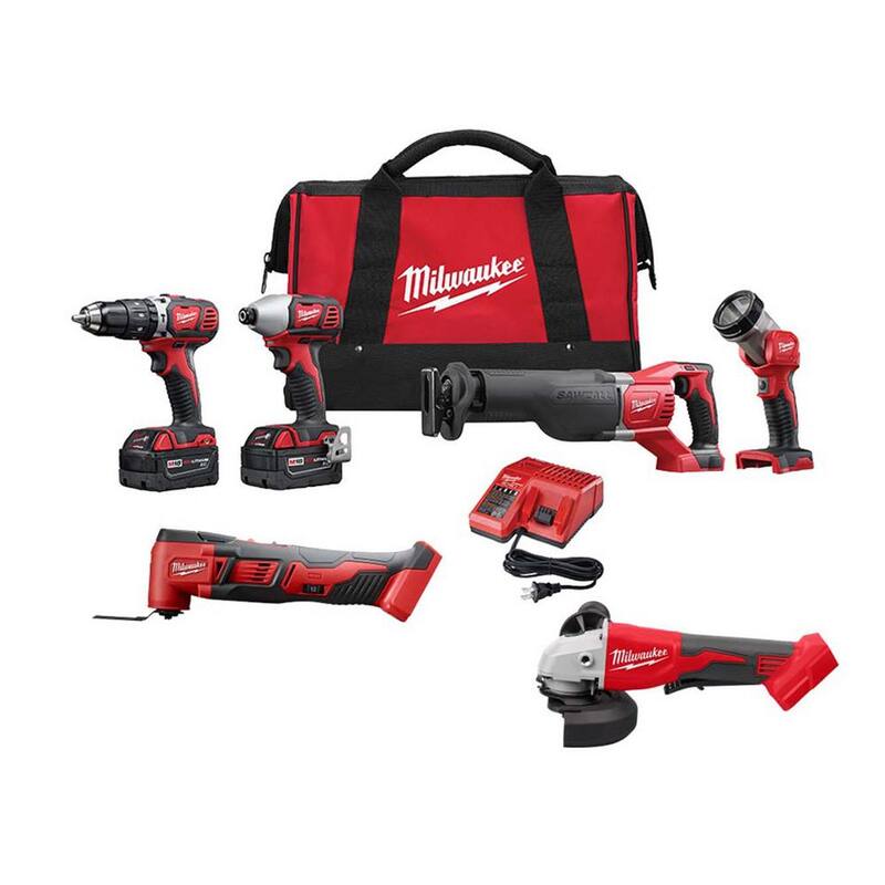 Kit inalámbrico de combo Milwaukee M18 18V de iones de litio con dos baterías de 3.0Ah, 1 cargador (4 herramientas) con multiherramienta y moladora - 2696-24-2626-20-2686-20