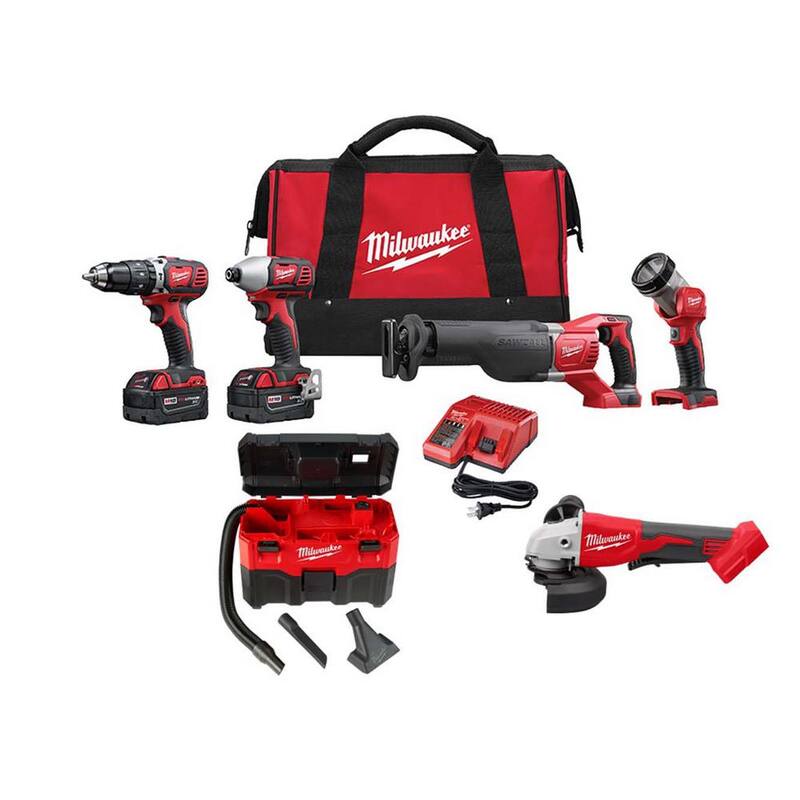 Kit combo inalámbrico Milwaukee M18 de 18V con dos baterías de 3.0Ah (4 herramientas) con aspiradora húmeda/seca de 2 Gal. y esmeriladora - 2696-24-0880-20-2686-20