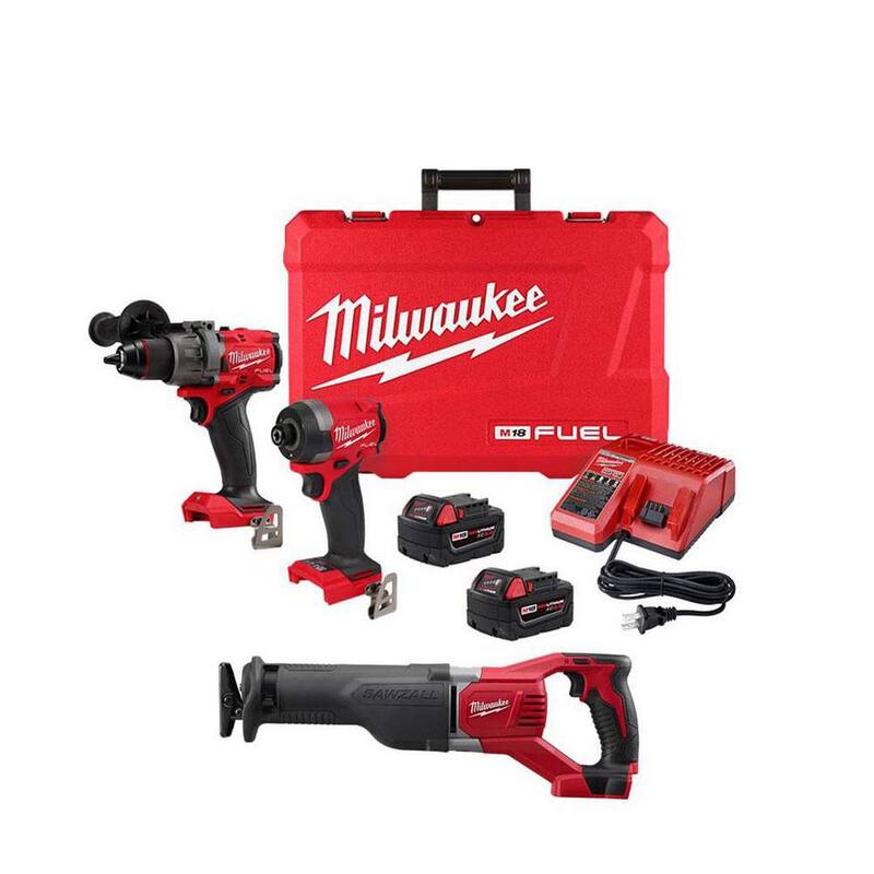 Milwaukee M18 FUEL 18-V Lithium-Ion Brushless Cordless Hammer Drill and Impact Driver Combo Kit (2 herramientas) con sierra reciproca - 3697-22-2621-20