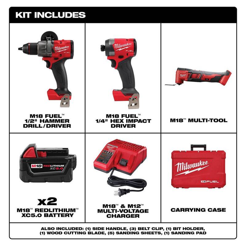 Milwaukee M18 FUEL 18-V Lithium-Ion Brushless Cordless Hammer Drill and Impact Driver Combo Kit (2 Herramientas) con M18 Multi-Tool - 3697-22-2626-20