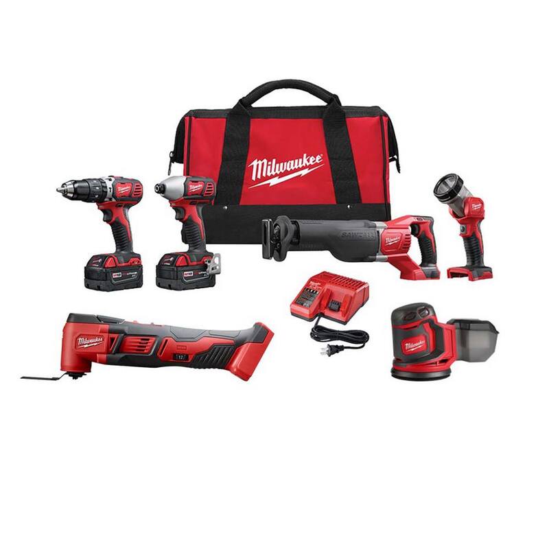 Juego de combo inalámbrico Milwaukee M18 18V de ion de litio con dos baterías de 3.0Ah, 1 cargador (4 herramientas) con multiherramienta y lijadora - 2696-24-2626-20-2648-20