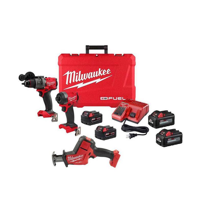 Milwaukee M18 FUEL 18-Volt Lithium-Ion Brushless Cordless Hammer Drill/HACKZALL/Impact Driver Combo Kit 3-Tool con (4) Baterías - 3697-22-2719-20-48-11-1862