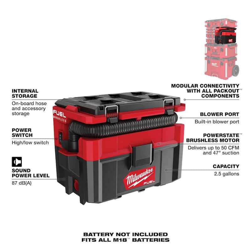 Milwaukee M18 FUEL 18-Volt Lithium-Ion Brushless Cordless Combo Kit (7 Herramientas) con Aspiradora M18 FUEL PACKOUT - 3697-27-0970-20