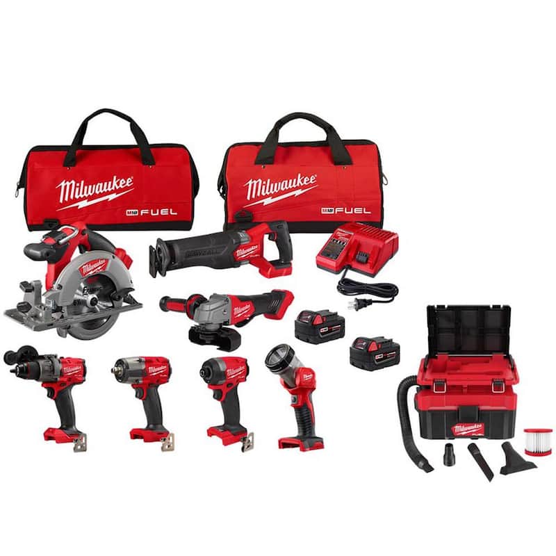 Milwaukee M18 FUEL 18-Volt Lithium-Ion Brushless Cordless Combo Kit (7 Herramientas) con Aspiradora M18 FUEL PACKOUT - 3697-27-0970-20