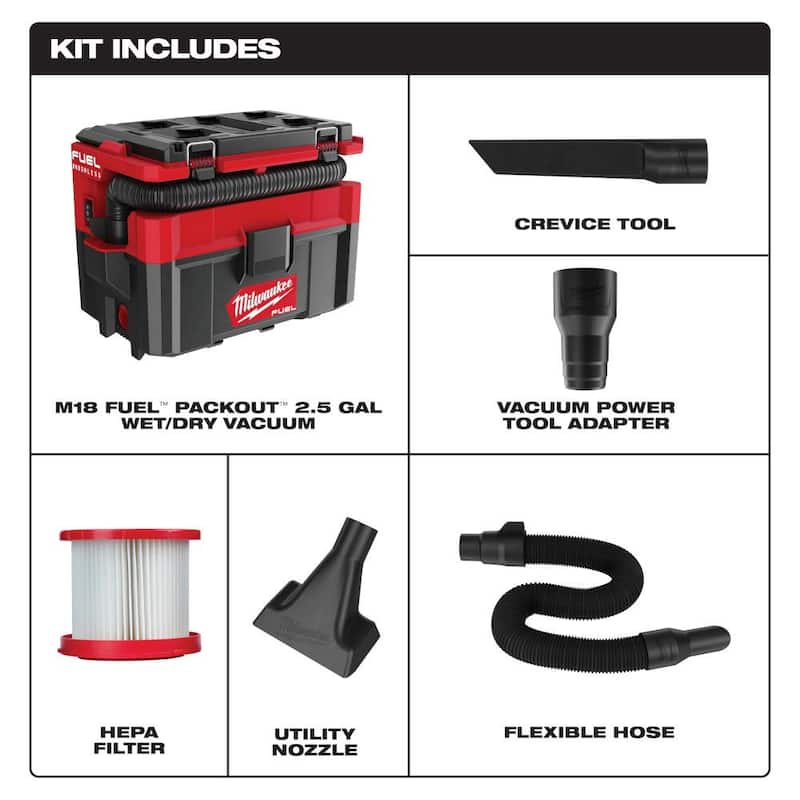 Milwaukee M18 FUEL 18-Volt Lithium-Ion Brushless Cordless Combo Kit (7 Herramientas) con Aspiradora M18 FUEL PACKOUT - 3697-27-0970-20